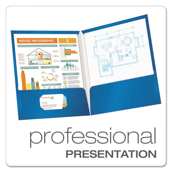 High Gloss Laminated Paperboard Folder, 100-Sheet Capacity, 11 X 8.5, Blue, 25/box - Image 2