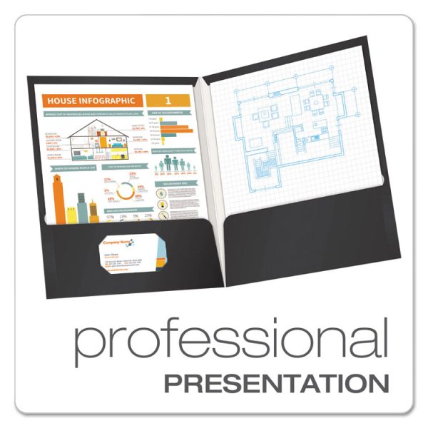 High Gloss Laminated Paperboard Folder, 100-Sheet Capacity, 11 X 8.5, Black, 25/box - Image 2