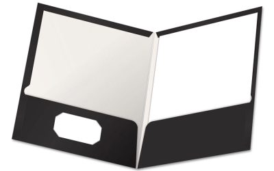 High Gloss Laminated Paperboard Folder, 100-Sheet Capacity, 11 X 8.5, Black, 25/box