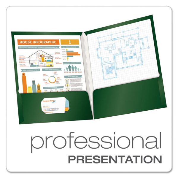High Gloss Laminated Paperboard Folder, 100-Sheet Capacity, 11 X 8.5, Green, 25/box - Image 2