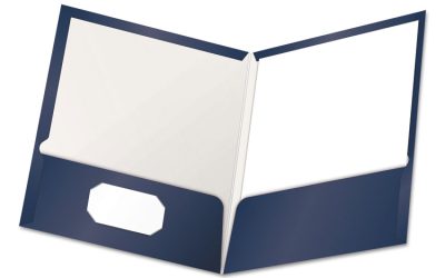 High Gloss Laminated Paperboard Folder, 100-Sheet Capacity, 11 X 8.5, Navy, 25/box