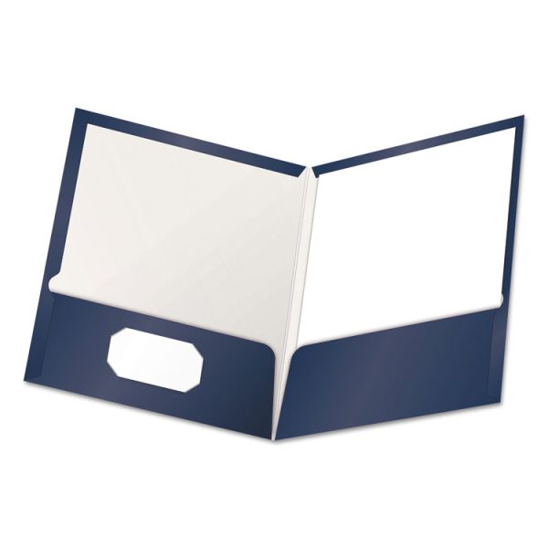 High Gloss Laminated Paperboard Folder, 100-Sheet Capacity, 11 X 8.5, Navy, 25/box