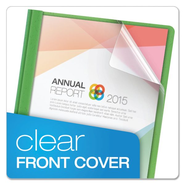 Clear Front Standard Grade Report Cover, Three-Prong Fastener, 0.5" Capacity, 8.5 X 11, Clear/green, 25/box - Image 2