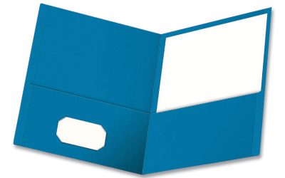 Twin-Pocket Folder, Embossed Leather Grain Paper, 0.5″ Capacity, 11 X 8.5, Light Blue, 25/box