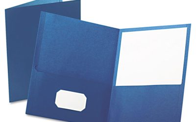 Twin-Pocket Folder, Embossed Leather Grain Paper, 0.5″ Capacity, 11 X 8.5, Blue, 25/box