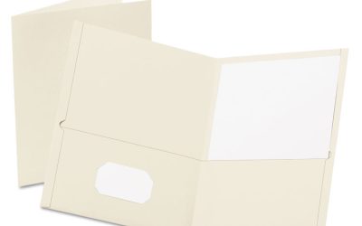 Twin-Pocket Folder, Embossed Leather Grain Paper, 0.5″ Capacity, 11 X 8.5, White, 25/box