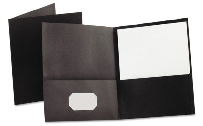Twin-Pocket Folder, Embossed Leather Grain Paper, 0.5″ Capacity, 11 X 8.5, Black, 25/box