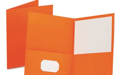 Twin-Pocket Folder, Embossed Leather Grain Paper, 0.5″ Capacity, 11 X 8.5, Orange, 25/box