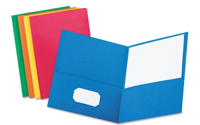 Twin-Pocket Folder, Embossed Leather Grain Paper, 0.5″ Capacity, 11 X 8.5, Assorted Colors, 25/box