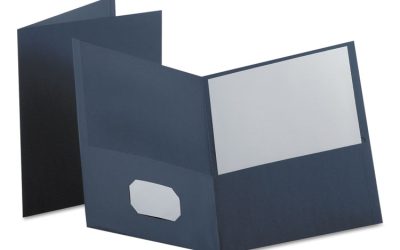 Twin-Pocket Folder, Embossed Leather Grain Paper, 0.5″ Capacity, 11 X 8.5, Dark Blue, 25/box