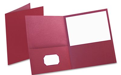 Twin-Pocket Folder, Embossed Leather Grain Paper, 0.5″ Capacity, 11 X 8.5, Burgundy, 25/box
