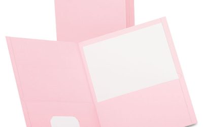 Twin-Pocket Folder, Embossed Leather Grain Paper, 0.5″ Capacity, 11 X 8.5, Pink, 25/box