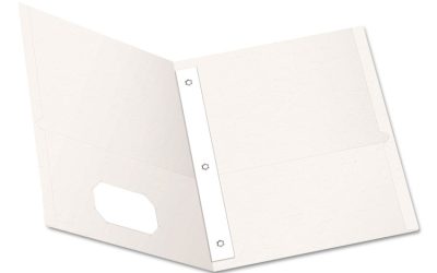 Twin-Pocket Folders With 3 Fasteners, 0.5″ Capacity, 11 X 8.5, White, 25/box