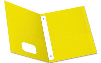 Twin-Pocket Folders With 3 Fasteners, 0.5″ Capacity, 11 X 8.5, Yellow, 25/box