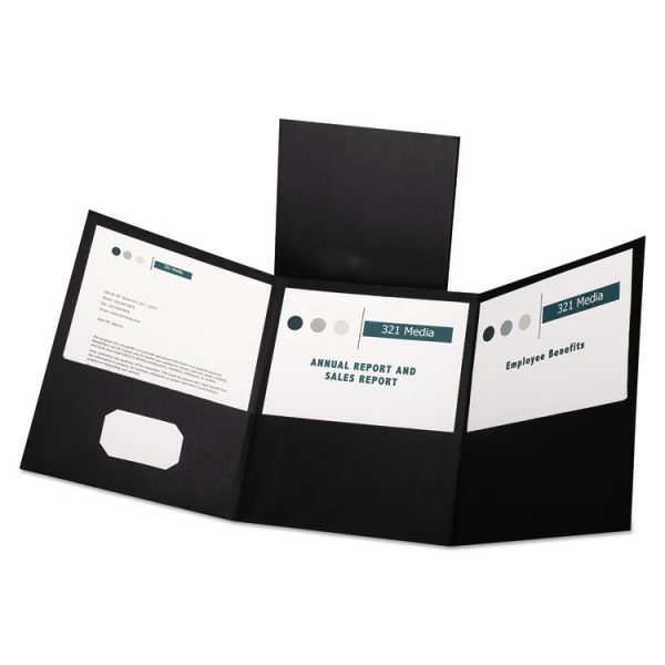 Tri-Fold Folder W/3 Pockets, 150-Sheet Capacity, 11 X 8.5, Black, 20/box