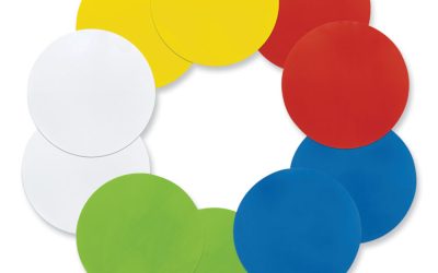Self Stick Dry Erase Circles, 10 x 10, Blue/Green/Red/White/Yellow Surfaces, 10/Pack