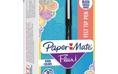 Point Guard Flair Felt Tip Porous Point Pen, Stick, Medium 0.7 mm, Black Ink, Black Barrel, 36/Box