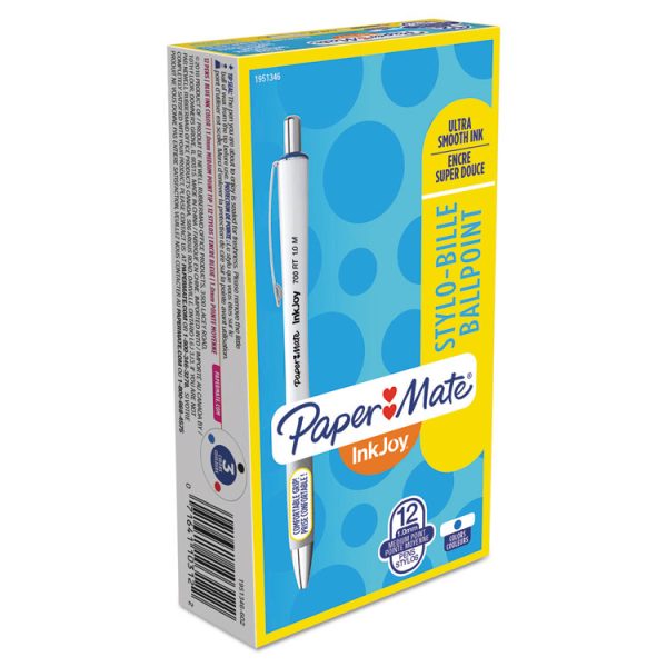 InkJoy 700 RT Ballpoint Pen, Retractable, Medium 1 mm, Blue Ink, White/Gray Barrel, Dozen - Image 2