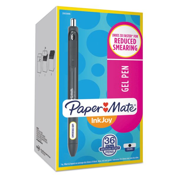 InkJoy Gel Pen, Retractable, Medium 0.7 mm, Black Ink, Black/Smoke Barrel, 36/Pack - Image 2