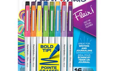 Flair Felt Tip Porous Point Pen, Stick, Bold 1.2 Mm, Assorted Ink Colors, White Pearl Barrel, 16/pack