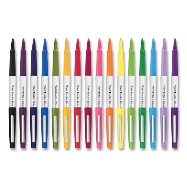 Flair Felt Tip Porous Point Pen, Stick, Bold 1.2 Mm, Assorted Ink Colors, White Pearl Barrel, 16/pack - Image 3
