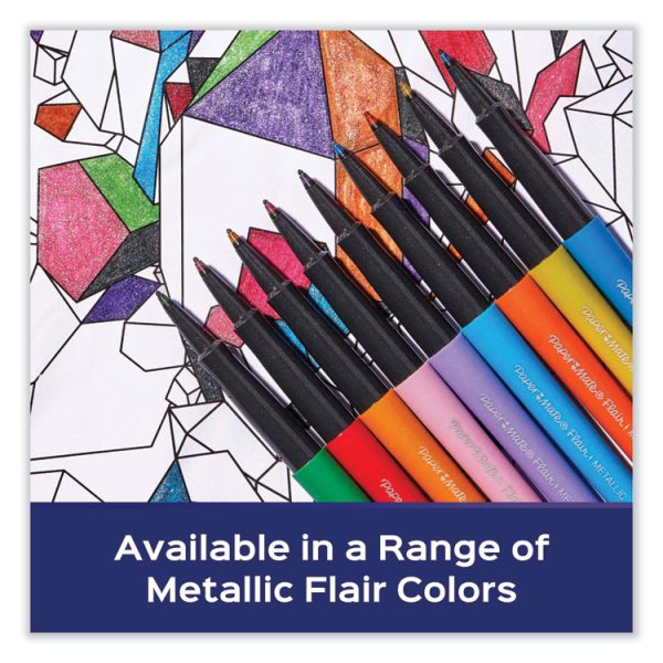 Flair Metallic Porous Point Pen, Stick, Medium 0.7 mm, Assorted Ink and Barrel Colors, 8/Pack - Image 3