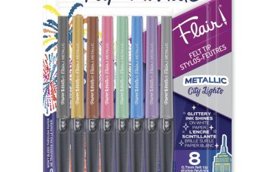 Flair Metallic Porous Point Pen, Stick, Medium 0.7 mm, Assorted Ink and Barrel Colors, 8/Pack