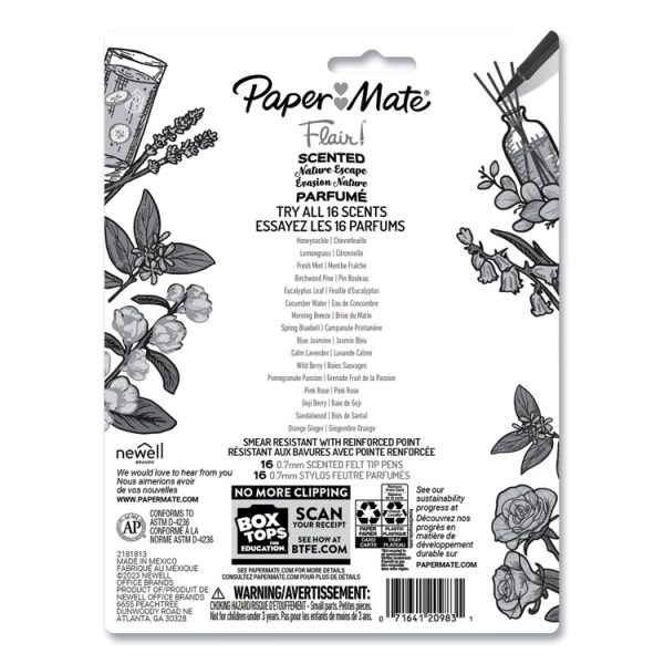 Flair Scented Felt Tip Porous Point Pen, Nature Escape Scents, Medium 0.7 mm, Assorted Ink and Barrel Colors, 16/Pack - Image 2