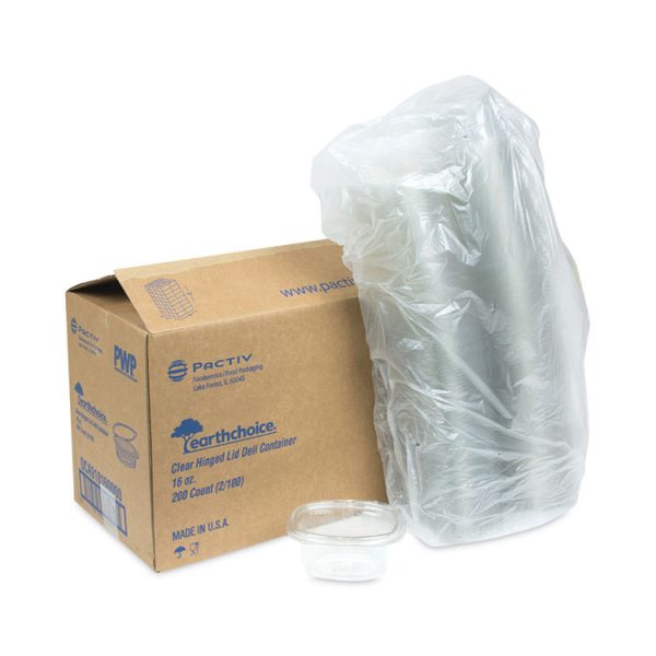 EarthChoice Recycled PET Hinged Container, 16 oz, 4.92 x 5.87 x 2.48, Clear, Plastic, 200/Carton - Image 4