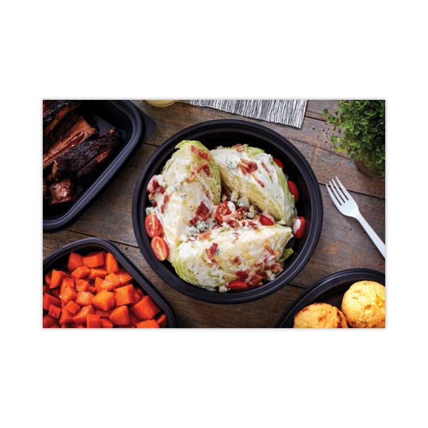 EarthChoice MealMaster Container with Lid, 48 oz, 10.13" Diameter x 2.13"h, 1-Compartment, Black/Clear, Plastic, 150/Carton - Image 5