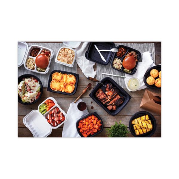 EarthChoice MealMaster Container with Lid, 48 oz, 10.13" Diameter x 2.13"h, 1-Compartment, Black/Clear, Plastic, 150/Carton - Image 6