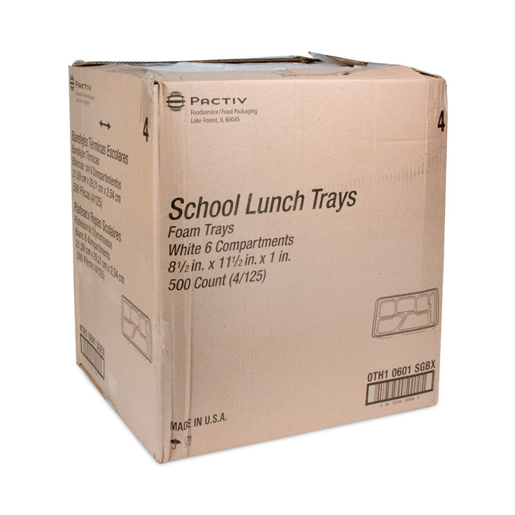 Foam School Trays, 6-Compartment, 8.5 x 11.5 x 1.25, White, 500/Carton - Image 2