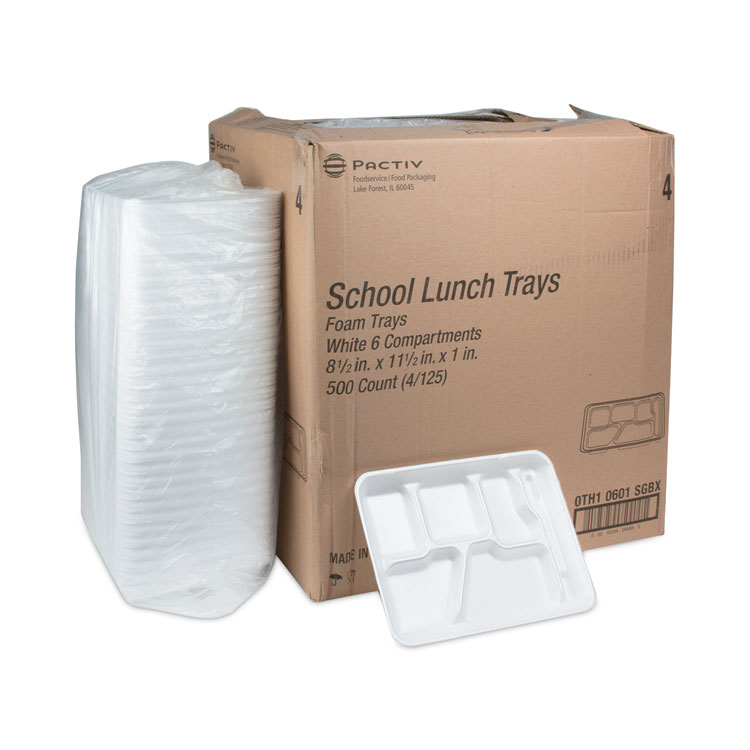 Foam School Trays, 6-Compartment, 8.5 x 11.5 x 1.25, White, 500/Carton - Image 4