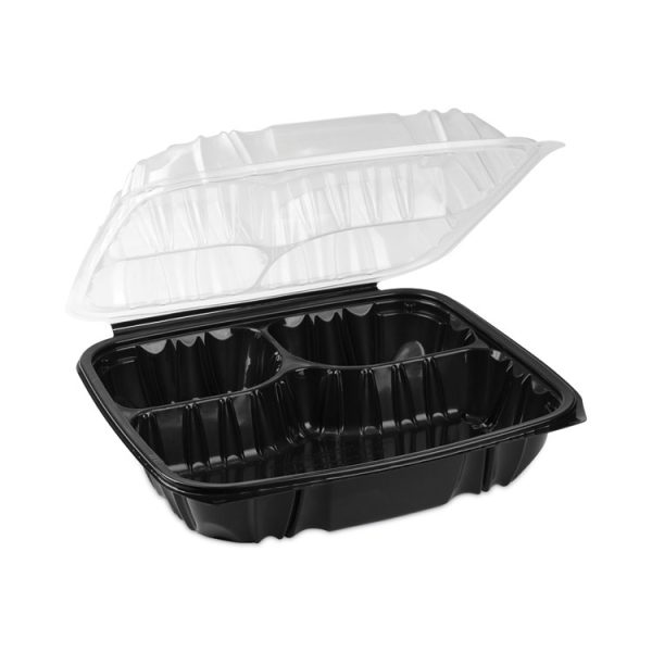 EarthChoice Vented Dual Color Microwavable Hinged Lid Container, 3-Comp Base/Lid, 34 oz, 10.5x9.5x3, Blk/Clr, Plastic, 132/CT - Image 2