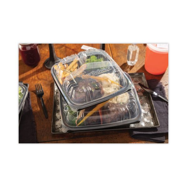 EarthChoice Vented Dual Color Microwavable Hinged Lid Container, 3-Comp Base/Lid, 34 oz, 10.5x9.5x3, Blk/Clr, Plastic, 132/CT - Image 7