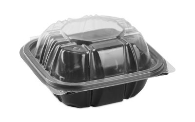 EarthChoice Vented Dual Color Microwavable Hinged Lid Container, 1-Compartment, 16oz, 6 x 6 x 3, Black/Clear, Plastic, 321/CT