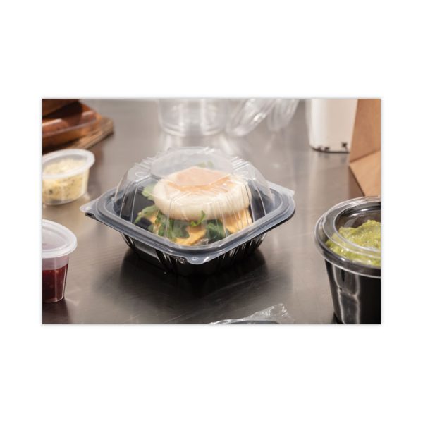 EarthChoice Vented Dual Color Microwavable Hinged Lid Container, 1-Compartment, 16oz, 6 x 6 x 3, Black/Clear, Plastic, 321/CT - Image 5