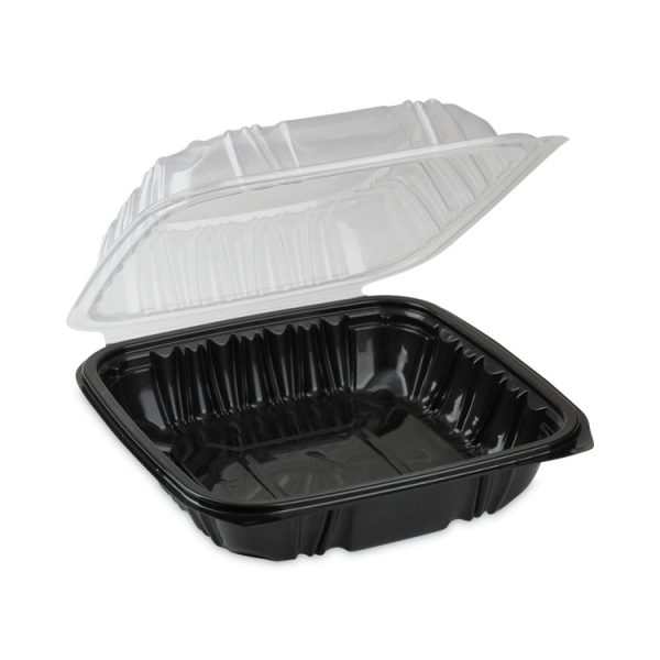 EarthChoice Vented Dual Color Microwavable Hinged Lid Container, 1-Compartment, 28oz, 7.5x7.5x3, Black/Clear, Plastic, 150/CT - Image 2