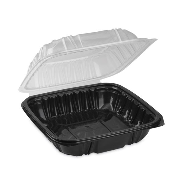 EarthChoice Vented Dual Color Microwavable Hinged Lid Container, 1-Compartment, 38oz, 8.5x8.5x3, Black/Clear, Plastic, 150/CT - Image 2