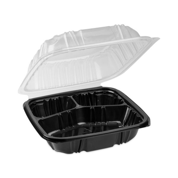 EarthChoice Vented Dual Color Microwavable Hinged Lid Container, 3-Compartment, 21oz, 8.5x8.5x3, Black/Clear, Plastic, 150/CT - Image 2