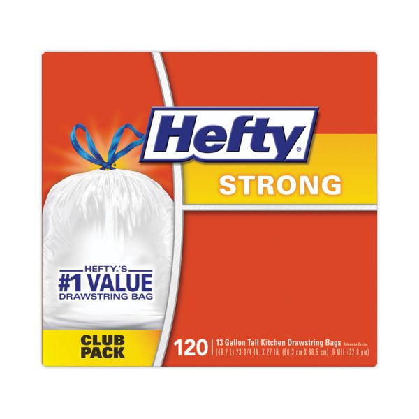 Strong Tall Kitchen Drawstring Bags, 13 Gal, 0.9 Mil, 24" X 27.75", White, 120/box - Image 4