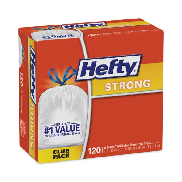 Strong Tall Kitchen Drawstring Bags, 13 Gal, 0.9 Mil, 24" X 27.75", White, 120/box - Image 2