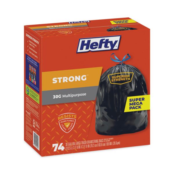 Strong Multipurpose Drawstring Trash Bags, 30 gal, 1.1 mil, 30" x 33", Black, 74/Box, 3 Boxes/Carton - Image 4