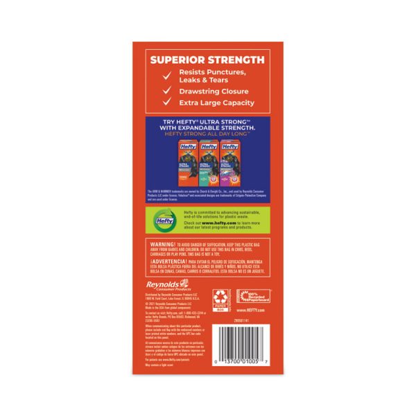 Strong Multipurpose Drawstring Trash Bags, 30 gal, 1.1 mil, 30" x 33", Black, 74/Box - Image 5