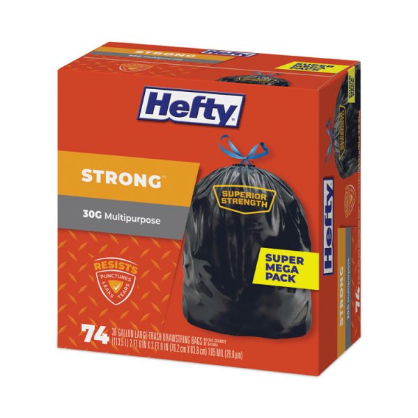 Strong Multipurpose Drawstring Trash Bags, 30 gal, 1.1 mil, 30" x 33", Black, 74/Box - Image 3