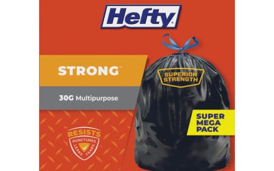 Strong Multipurpose Drawstring Trash Bags, 30 gal, 1.1 mil, 30″ x 33″, Black, 74/Box