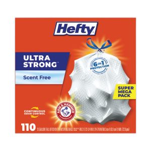 Ultra Strong Tall Kitchen and Trash Bags, 13 gal, 0.9 mil, 23.75" x 24.88", White, 110 Bags/Box, 3 Boxes/Carton
