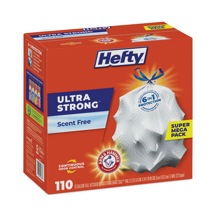 Ultra Strong Tall Kitchen and Trash Bags, 13 gal, 0.9 mil, 23.75" x 24.88", White, 110 Bags/Box, 3 Boxes/Carton - Image 2
