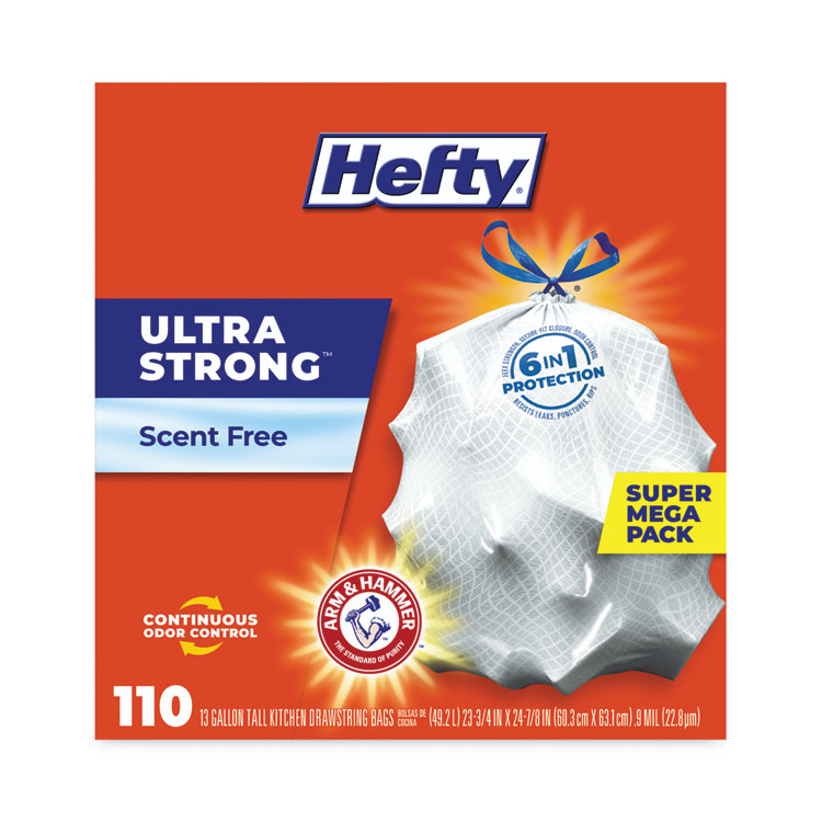 Ultra Strong Tall Kitchen and Trash Bags, 13 gal, 0.9 mil, 23.75" x 24.88", White, 110 Bags/Box, 3 Boxes/Carton - Image 5