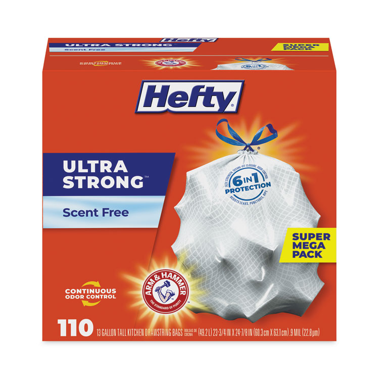 Ultra Strong Tall Kitchen and Trash Bags, 13 gal, 0.9 mil, 23.75" x 24.88", White, 110 Bags/Box, 3 Boxes/Carton - Image 4